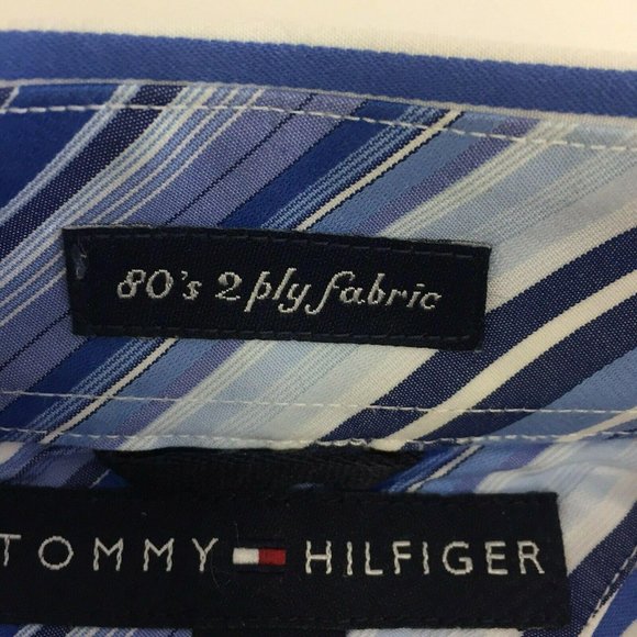 TOMMY HILFIGER Mens Casual Button Shirt L Blue White Striped L/S 80s - Picture 6 of 12